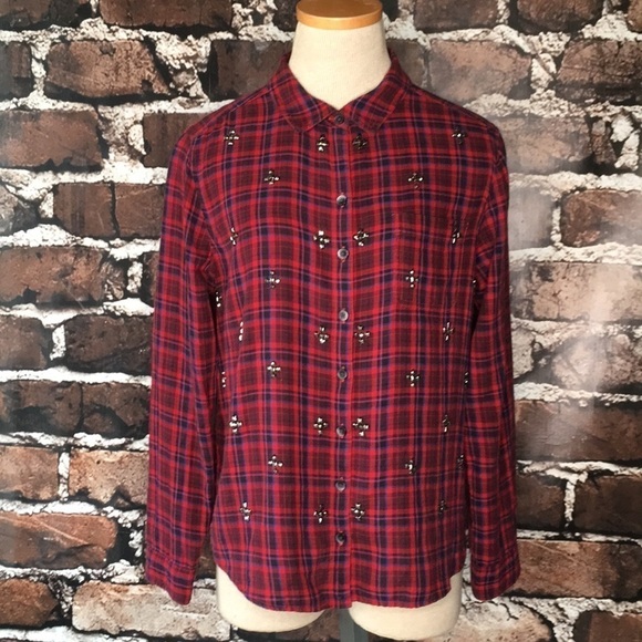 Halogen Shirt Plaid Flannel Shirt Studs Medium - Picture 1 of 8